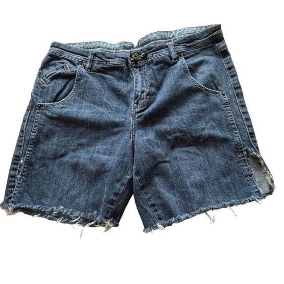 Wrap London Cut Off Denim Shorts Blue Raw Hem Side Slits 5 Pocket Trouser Size 1 - Picture 1 of 10